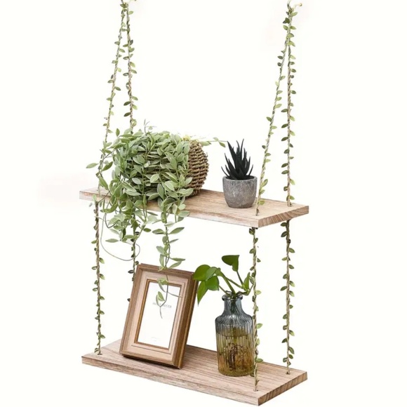 NEW! Two Tier Macramé Wall Decor Shelf with Faux Ivy Crawlers! - Picture 1 of 6